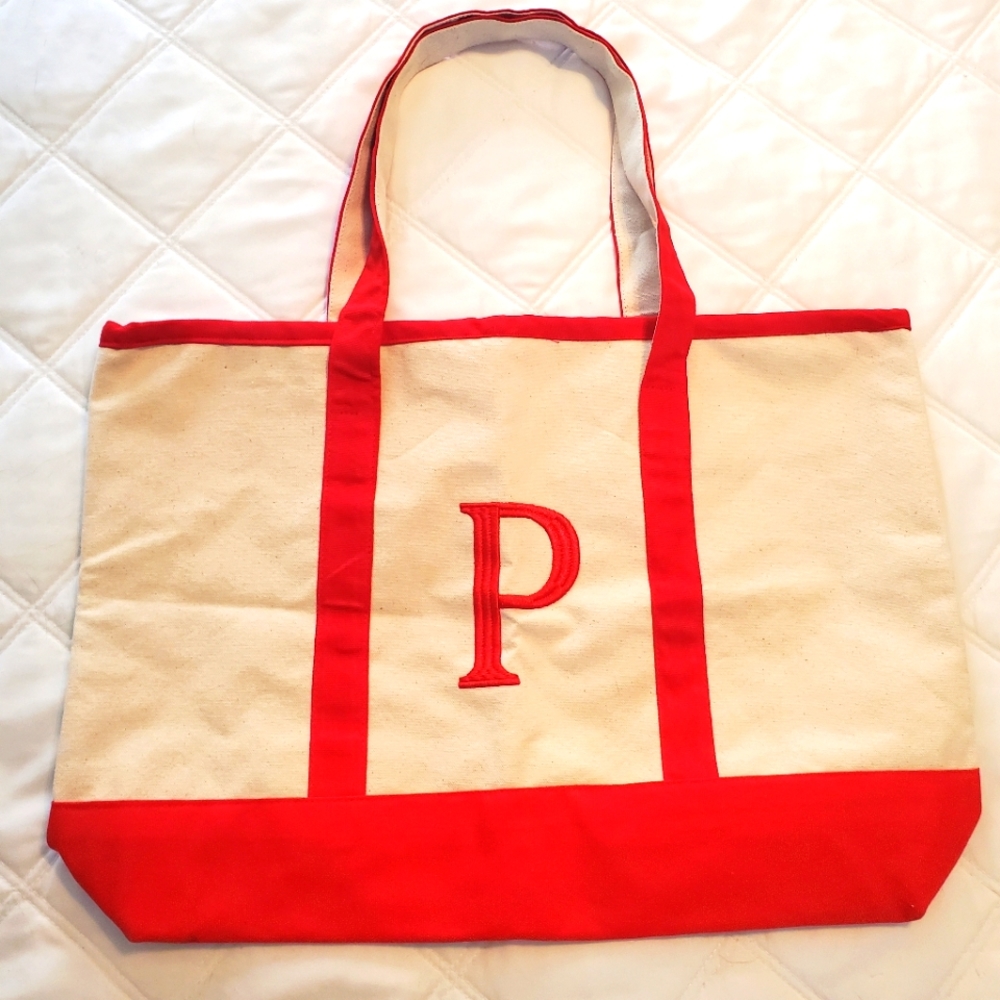 Canvas Tote, Embroidered Initial, never used